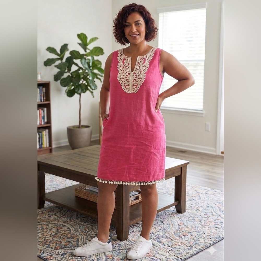Kensie Hot Pink Sleeveless Dress with White